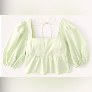 Abercrombie & Fitch, lime green, Puff Sleeve Poplin Squareneck Top